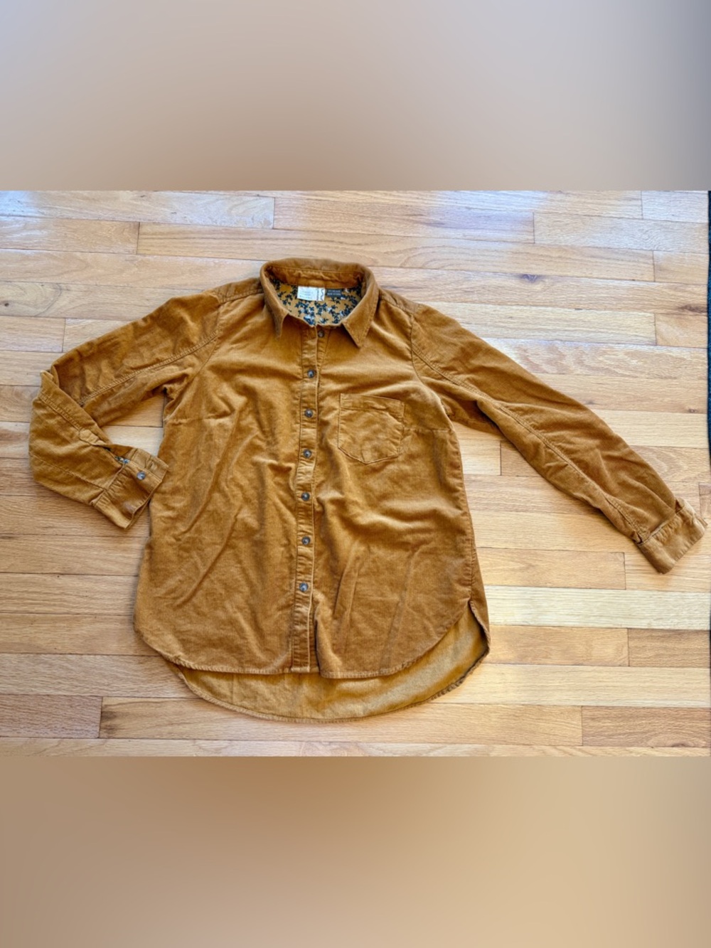 Anthropologie Mustard Stretch Corduroy Button-Down Shirt size 4